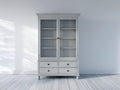 Bücherregal mit Glastüren 115x40x190 cm - Weiß-Hellgrau - Landhausstil mit 4 Schubladen