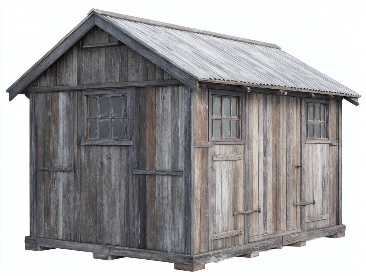 Gartenhäuser Holzgerätehaus 260x180x220 cm - Grau und Naturbraun - mit Satteldach und 4 Türen