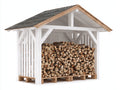 Kaminholzregal aus Holz 220x90x205 cm - Weiß Grau und Naturbraun - mit Satteldach