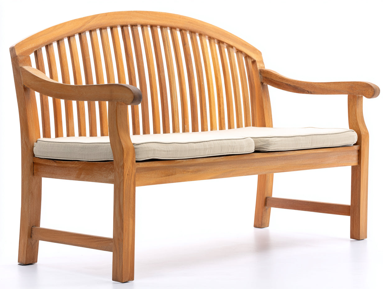 Gartenbank aus Holz 150x60x92 cm - Naturbraun und Beige - mit Armlehnen