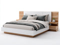 Doppelbett aus Holzwerkstoff 200x160x95 cm - Weiß und Eichefarben - Gepolstertes Kopfteil mit Ablage