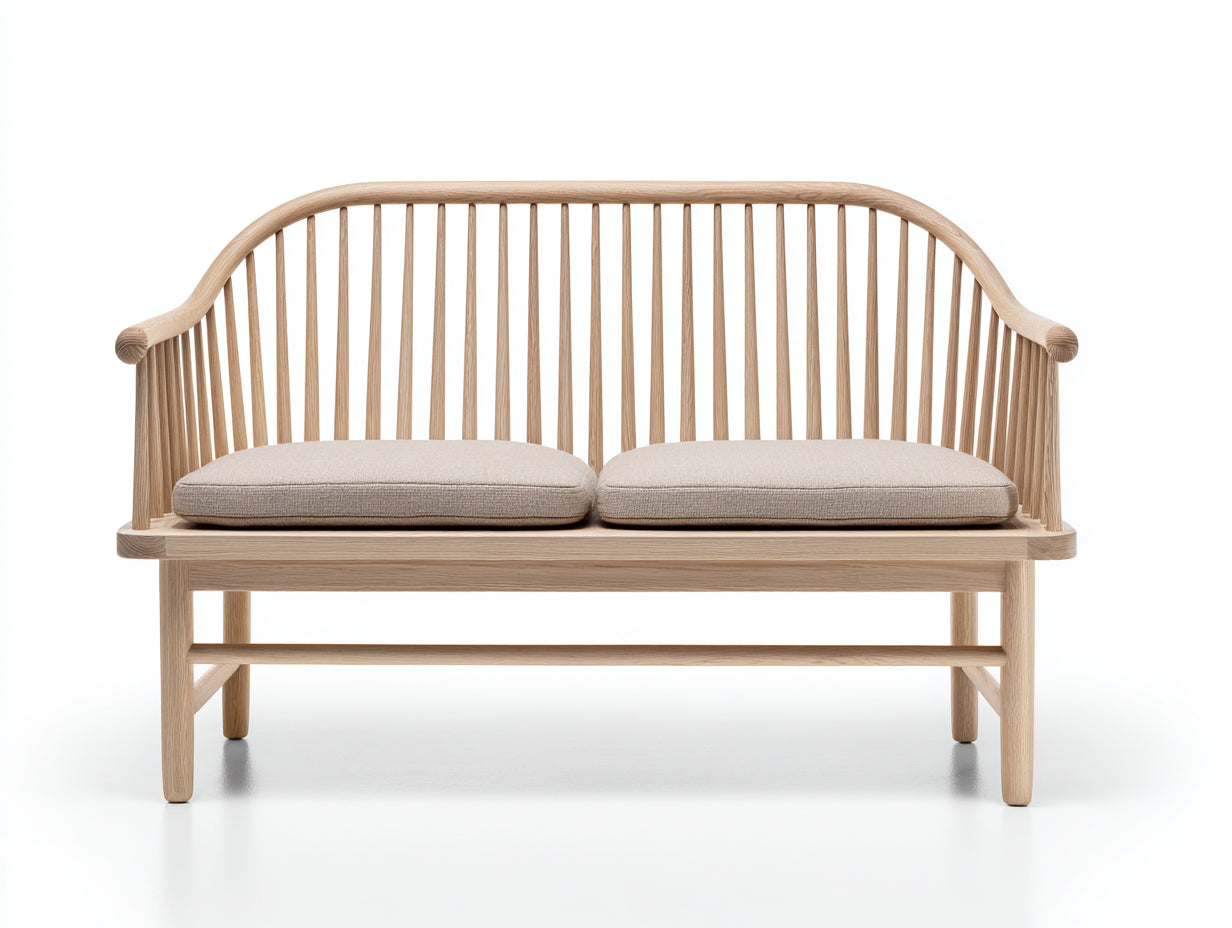 Gartenbank aus Massivholz 150x65x95 cm - Naturfarben und Beige - 2-Sitzer mit Spindelrückenlehne