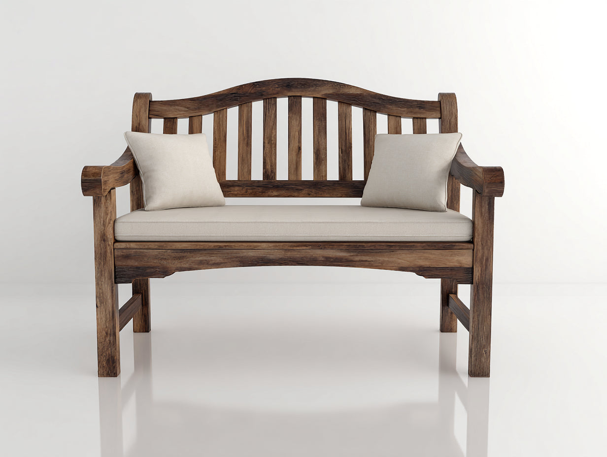 Gartenbank Massivholz und Stoff 125 x 62 x 90 cm - Braun-Beige - rustikaler Landhausstil für Garten