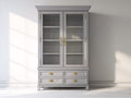 Bücherregal mit Glastüren 120x42x200 cm - Grau-Gold - klassischer Stil mit 4 Schubladen