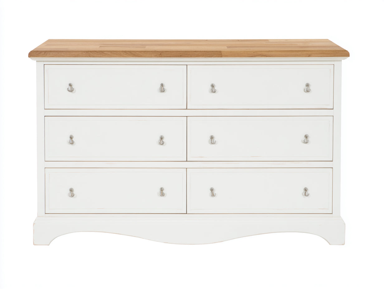 Kommode mit Schubladen Holzwerkstoff 150 x 45 x 85 cm - Weiß-Naturholz-Silber - Landhausstil für Schlafzimmer