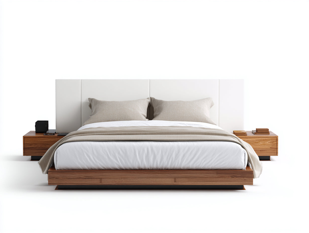 Doppelbett Holz 220x180x105 cm - Naturholz Weiß - modernes Plattformdesign