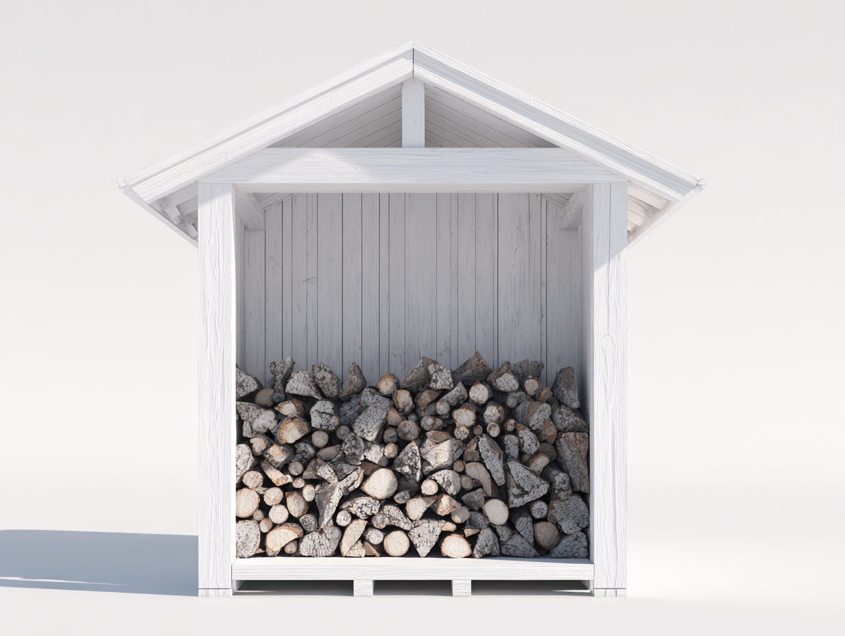 Kaminholzregal aus Holz 180 x 80 x 220 cm - Weiß - Offene Bauweise mit Satteldach für den Außenbereich