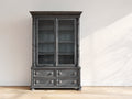 Bücherregal aus Holz mit 2 Glastüren und 4 Schubladen 120 x 45 x 200 cm - Anthrazit - klassisches Vintage Design für Wohnzimmer und Arbeitszimmer