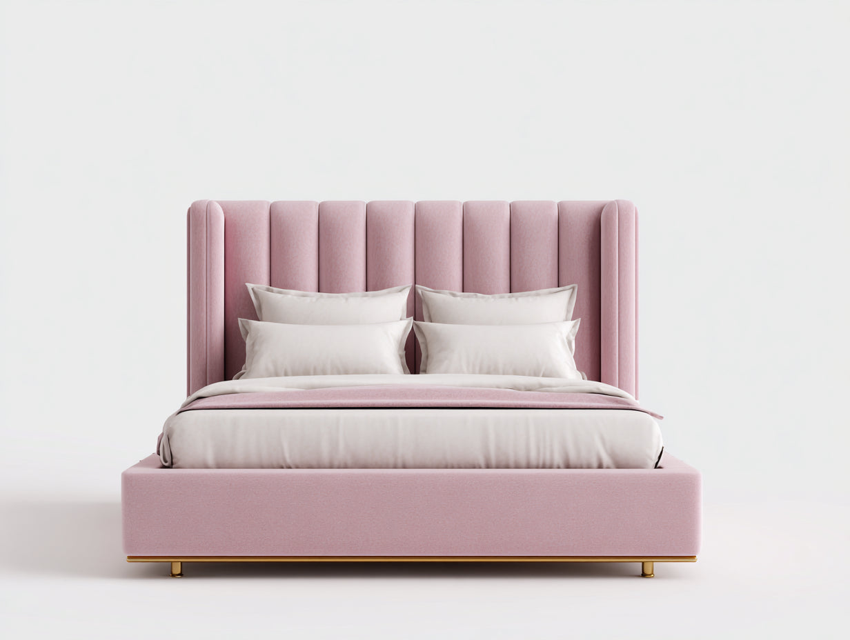 Doppelbett Stoff 210 x 190 x 128 cm - Rosa-Gold - modernes Polsterdesign für Schlafzimmer