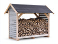 Kaminholzregal Holz 240x75x155 cm - Naturholz-Weiß-Schwarz - überdachtes Design mit Satteldach
