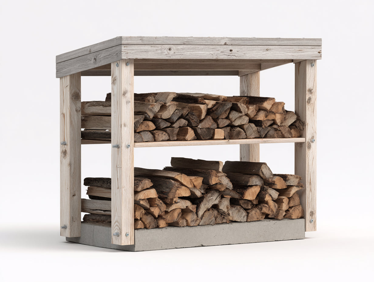 Kaminholzregal Holz 160x60x145 cm - Naturholz-Grau - Überdachtes Brennholzregal mit 2 Ebenen für Garten und Terrasse
