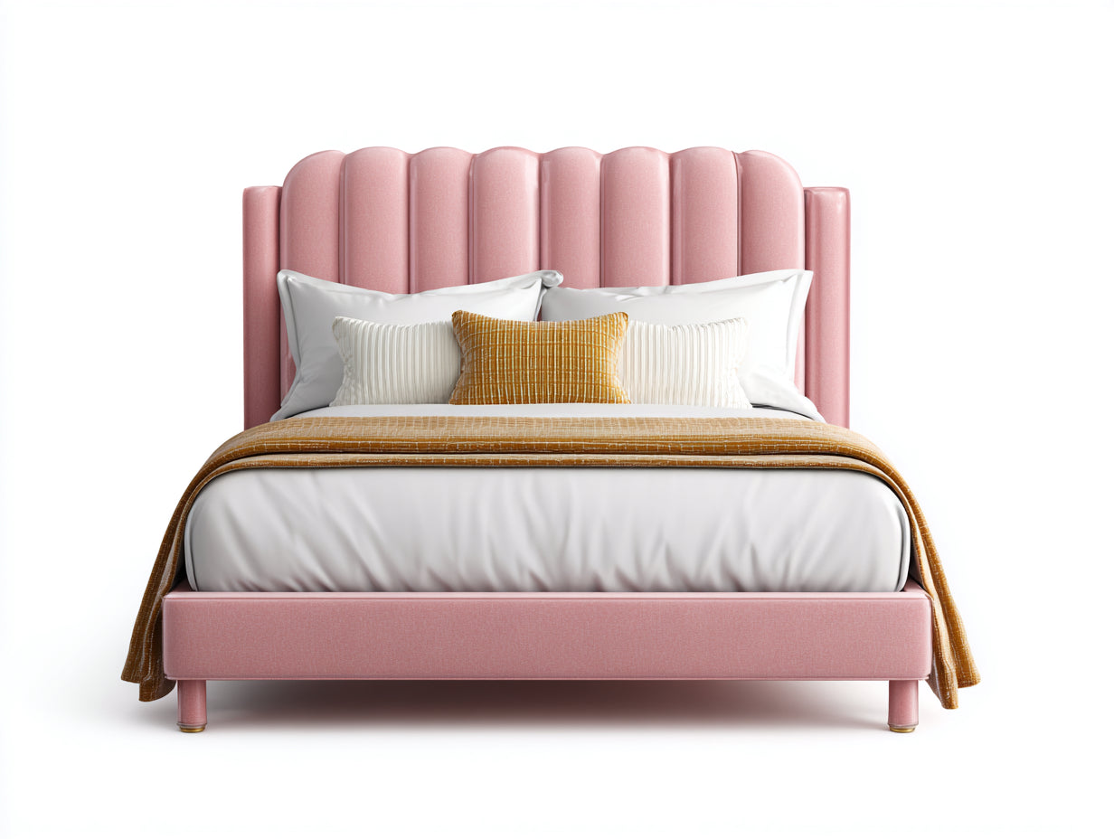 Doppelbett Stoff 212x185x120 cm - Rosa - modernes Muschel Kopfteil
