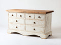 Kommode mit Schubladen Holzplatte 140x45x80 cm - Weiß-Eiche - Landhausstil mit 8 Schubladen