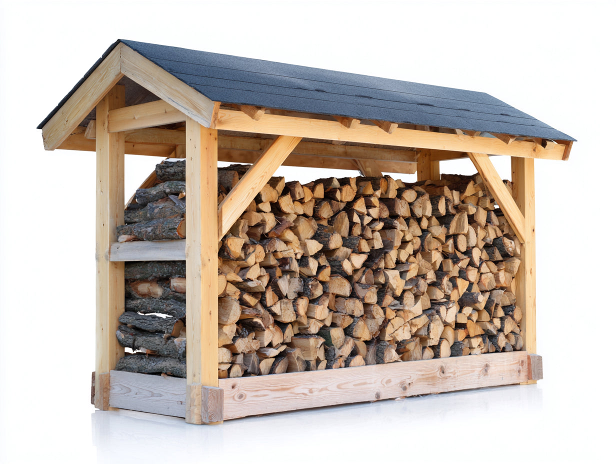 Kaminholzregal Holz 240x80x180 cm - Naturholz-Schwarz - Überdachtes Brennholzregal mit Satteldach für Garten und Terrasse