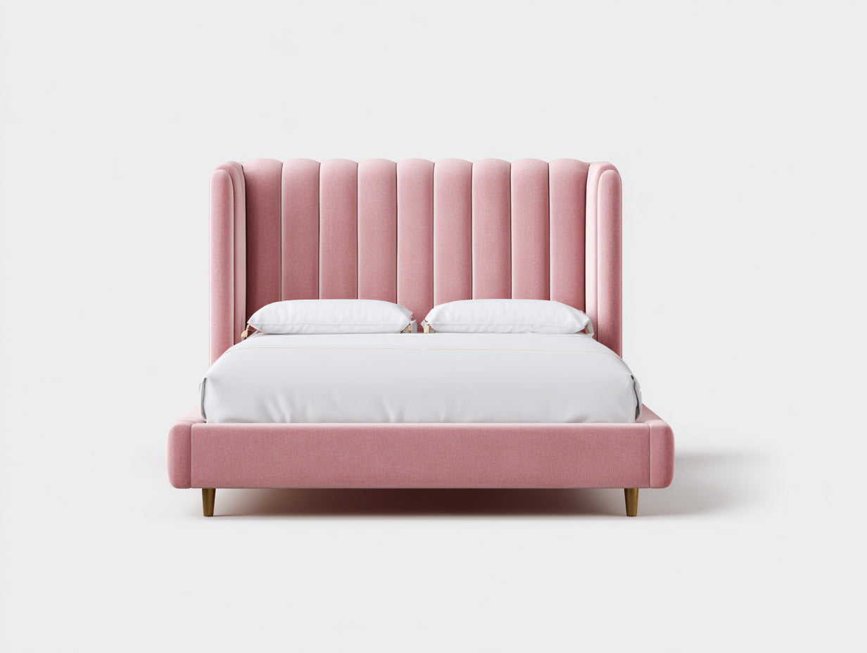 Doppelbett mit Stoffbezug 215 x 180 x 120 cm - Rosa - gepolstertes Design mit hohem Kopfteil für das Schlafzimmer
